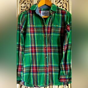 Penfield-Plaid Flannel Shirt Green Pink Blue USA maid hiking outdoors Trailwear